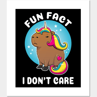 Fun fact I don't care Cartoon Capybara Unicorn Posters and Art